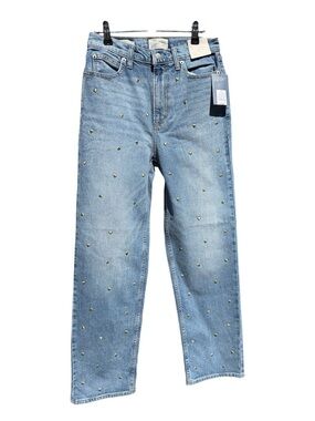 Universal Thread Light Blue Vintage Straight Leg Jeans with Gold Heart Studs